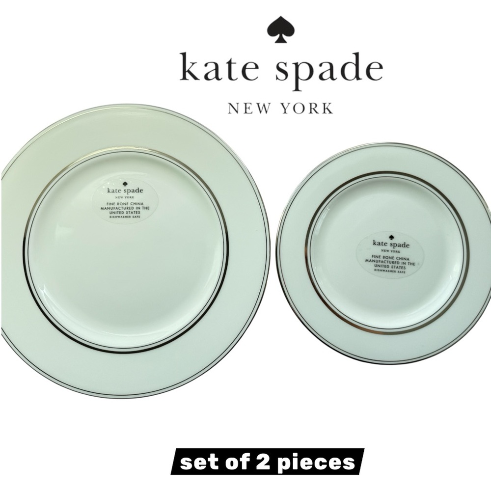 Kate Spade Library Lane Platinum Plate Set 2pc White Gold 11in 8in
